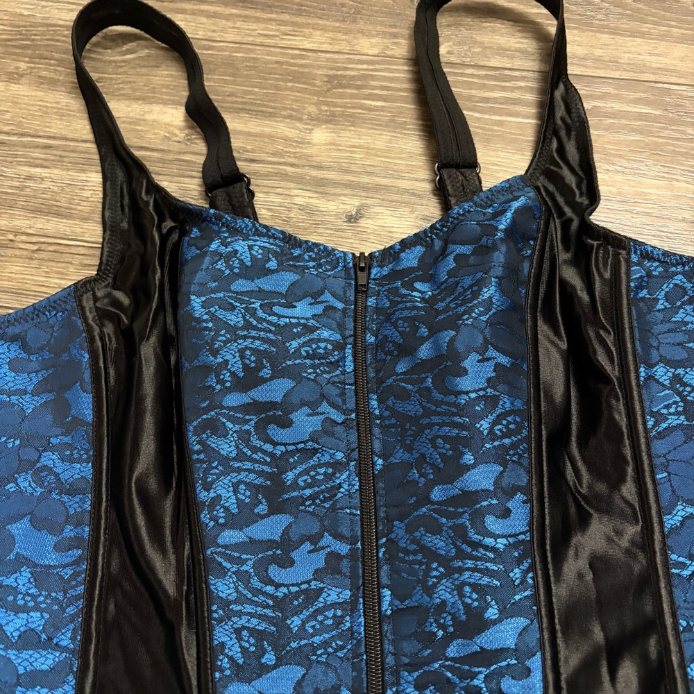 Y2K Vintage Floral Lace Renaissance Corset Bustier (Blue/Black) Size 2X/3X - Picture 2 of 7
